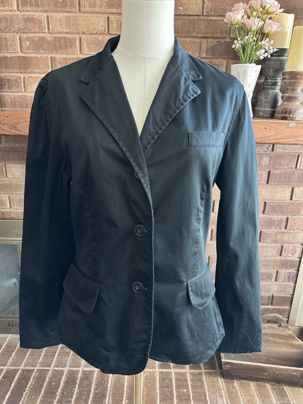 Sandro Paris Black Cotton Peplum Blazer Jacket Gathered Waist Size Medium / M
